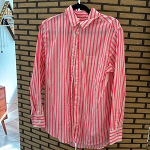 Vibrant, cheerful spring button down top hot pink and ivory